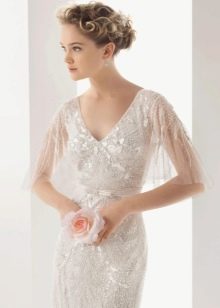 Maikling Sheer Sleeve Wedding Dress