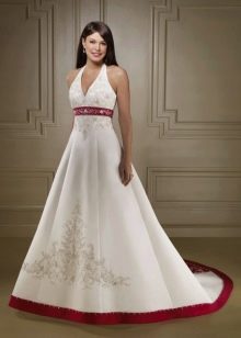 Gaun pengantin dengan reben merah A-line