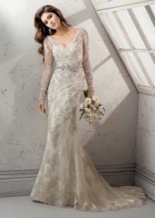 Gaun pengantin duyung dengan lace lengan panjang