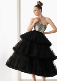 Gaun pengantin hitam pendek bengkak