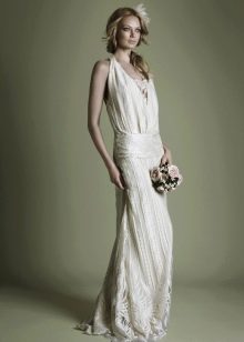 Vintažinė vestuvinė suknelė žemu juosmeniu