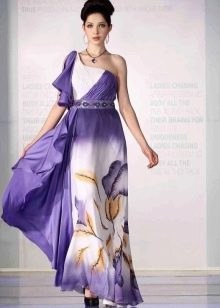 Gaun ungu dengan putih dan kuning