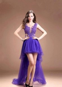 Gaun malam ungu pendek di hadapan, panjang di belakang