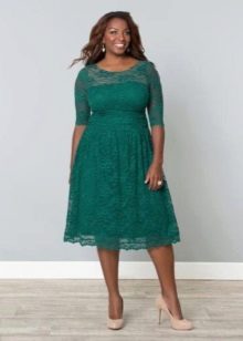 Đầm dạ hội xanh ren ngắn cho người béo