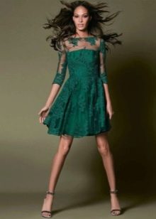 Maikling lace evening green na damit
