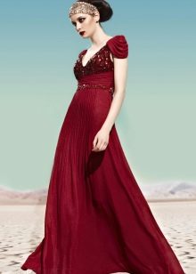 שמלת ערב בצבע בורדו בסגנון יווני