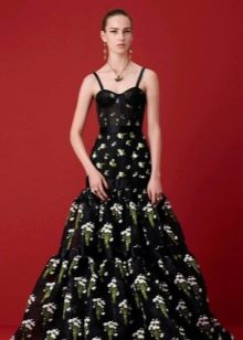 שמלת ערב שחורה עם דוגמה ירוקה