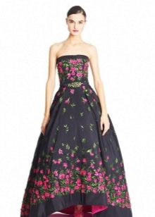 שמלת ערב שחורה עם פרחים חד פעמיים