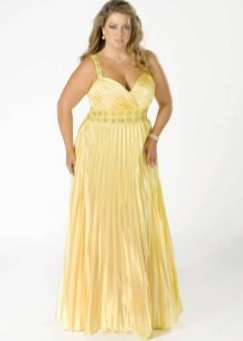 Elegantiška didelio dydžio vakarinė suknelė, ilga geltona