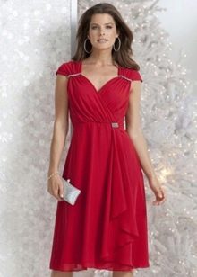 vestido de noche corto rojo de dama de honor más tamaño