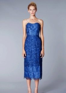 Gaun malam renda midi biru
