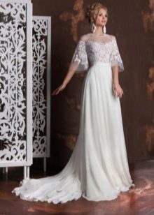 Gaun pengantin dengan bahagian atas renda tidak bengkak
