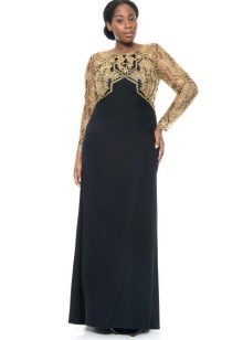 Черна вечерна рокля със златен корсаж за дебелата сватба