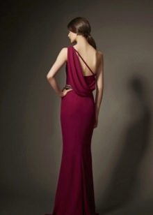 burgundy evening dress sa sahig na may bukas na likod