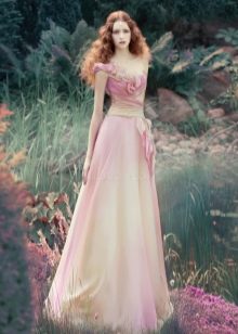 Bielo-ružové rovné svadobné šaty