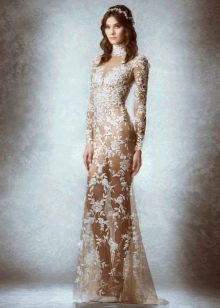 Semi-sheer lace wedding dress by Zuhair Murad