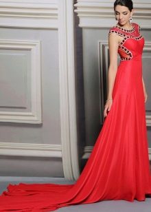 Red wedding dress with train