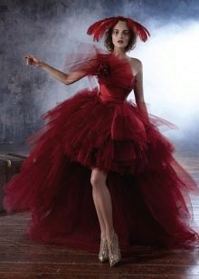 Red short wedding dress with a puffy skirt