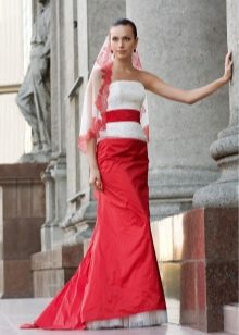 Vestido de novia con falda roja