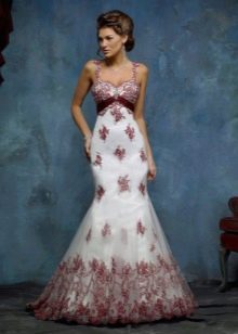 Mermaid with red lace wedding dress