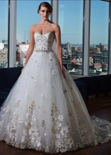 Wedding dress with rhinestones on the dress