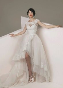 فستان الزفاف مع الدانتيل الجبهة قصيرة طويلة الظهر