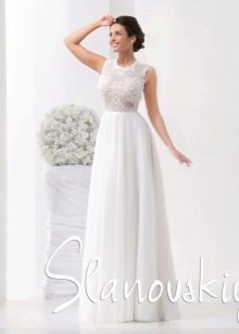 Gaun pengantin dengan bahagian atas renda dari Slanovski