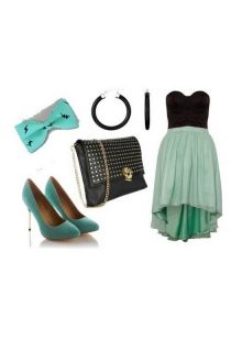 Zwart en turquoise jurk en accessoires