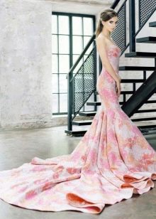 Evening color mermaid dress with train