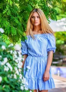 Modré venkovské kostkované šaty