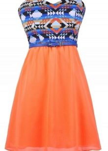 Blauw met oranje jurk
