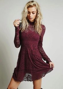 Wine short lace dress