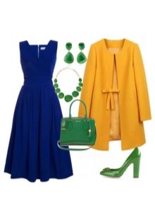Vestido azul marinho com acessórios verdes
