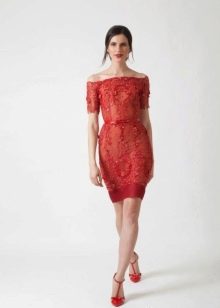 Red evening lace midi dress