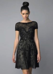Chanel stila melna mežģīņu kleita