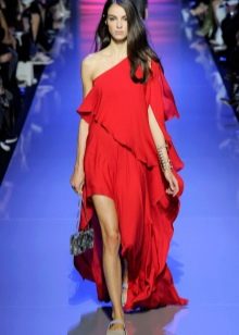 فستان أحمر يوناني بكتف واحد