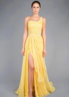 Griekse jurk één schouder geel