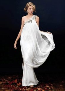 Grieķu stila Rhinestone kāzu kleita uz vienu plecu