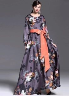 Floral Closed-Back Silk Floor-Length Dress