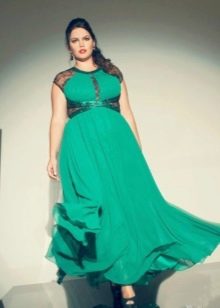 Grünes langes Strickkleid mit hoher Taille für übergewichtige Frauen