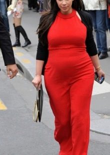 Dlouhé teplé červené těhotenské šaty po zem s kardiganem