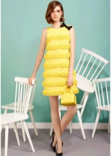 Yellow fringed a-line dress
