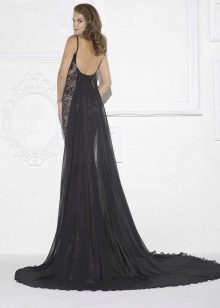 Черна рокля от гипюр с отворен гръб