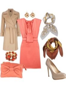 Coral dress and accessories for it for the Soft Summer color type