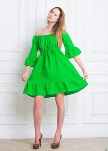 Groene korte linnen jurk