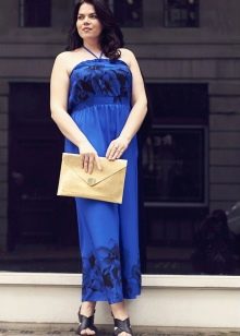 Ilga mėlyna suknelė - sarafanas nutukusioms moterims