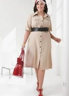 Polo dress in safari style with belt for plump