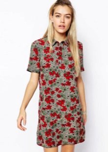 Gray polo dress with red floral print