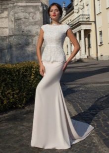 Wedding dress with lace top and peplum