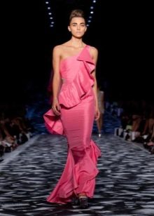 Ροζ Φόρεμα με βολάν με έναν ώμο